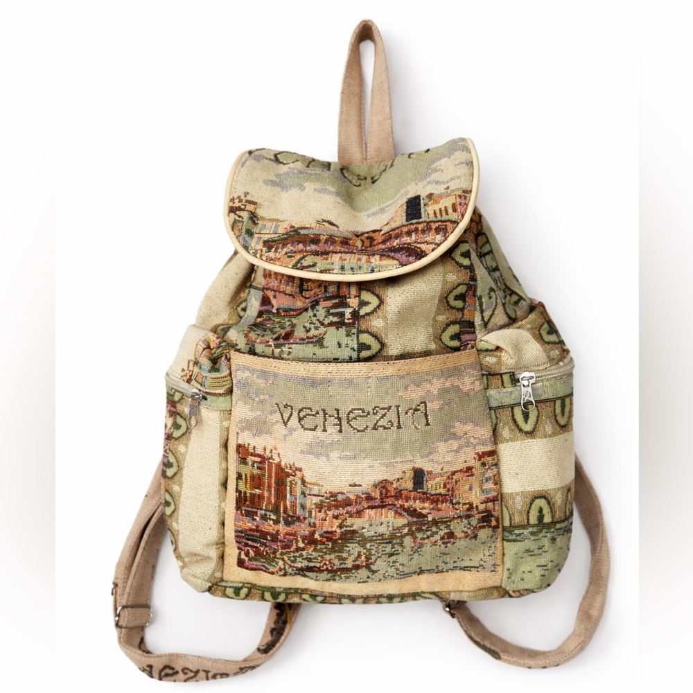 Vintage Venezia Tapestry Mini Backpack | Venice Italy Woven Gobelin 90s Bag